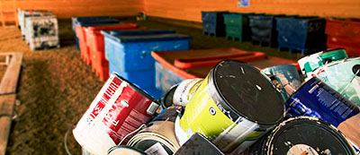 Paint cans ready for recycling at the Roseridge Waste Management Center
