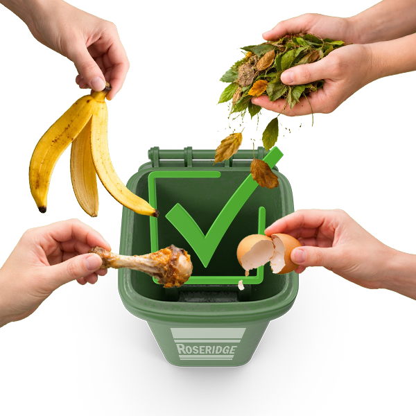 Accepted food scraps and yard trimmings for the green cart